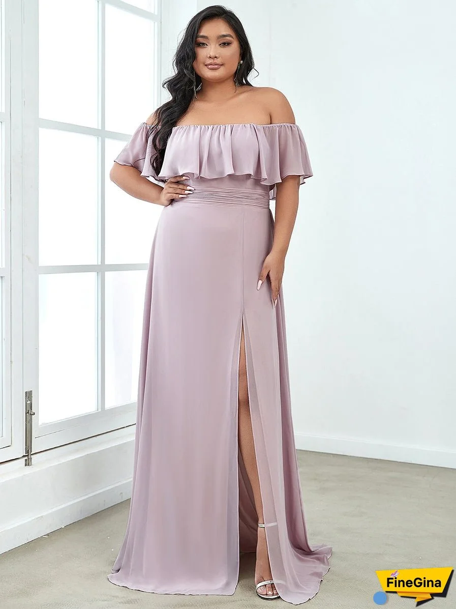 Women's Plus Size Ruffle Thigh Split Wholesale Bridesmaid Dresses