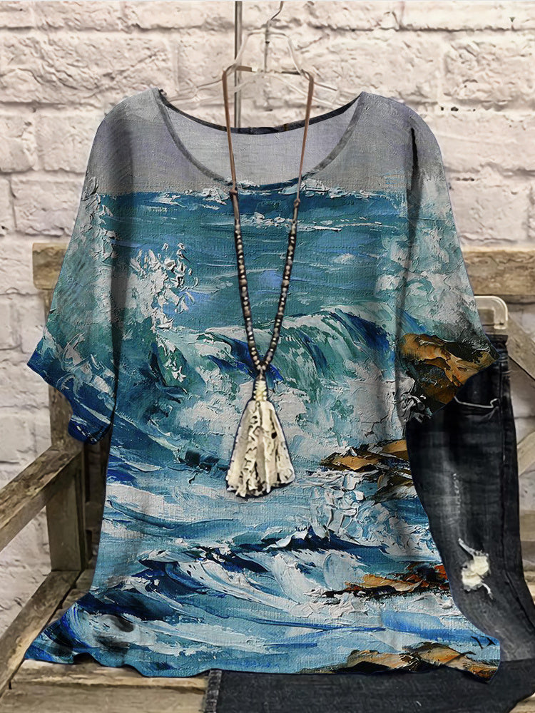 Women Long Sleeve V-neck Graphic Floral Printed Top