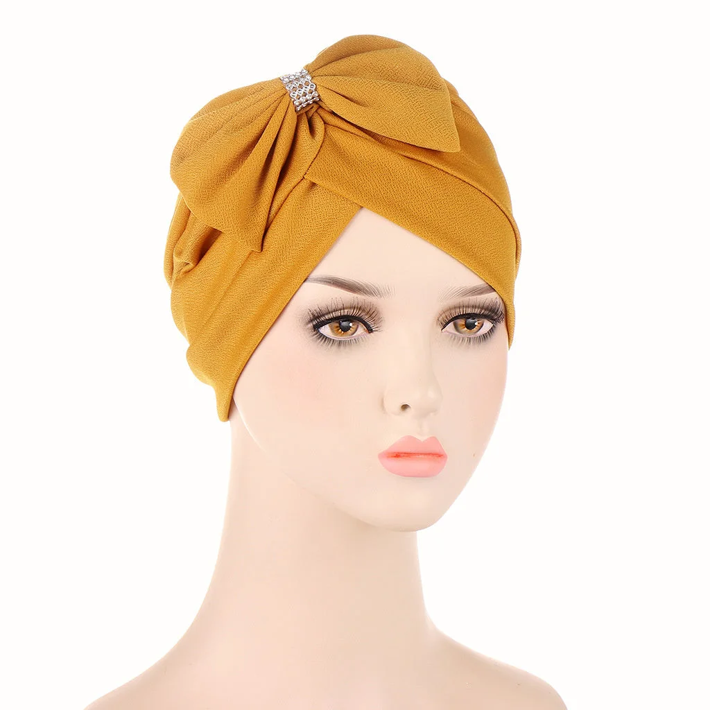 Women's Bowknot Sequins Muslim Turban Hat Cap