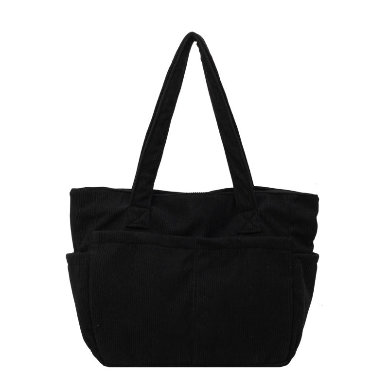 Large Capacity Commuter Simple Fashion Tote Bag For Women Autumn And Winter New Artistic Corduroy Shoulder Handbag