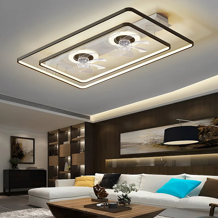 Rectangular LED Stepless Dimming Two Fans Nordic Bladeless Ceiling Fan - Appledas