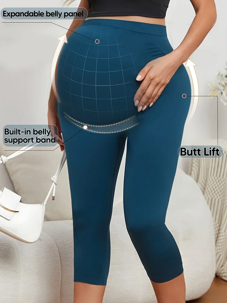 Maternity Capri Pants With Belly Support - High Elasticity, Tummy Control, Butt Lifting For Pregnant Women, Comfortable Yoga & Casual Wear, Black, Maternity Clothe