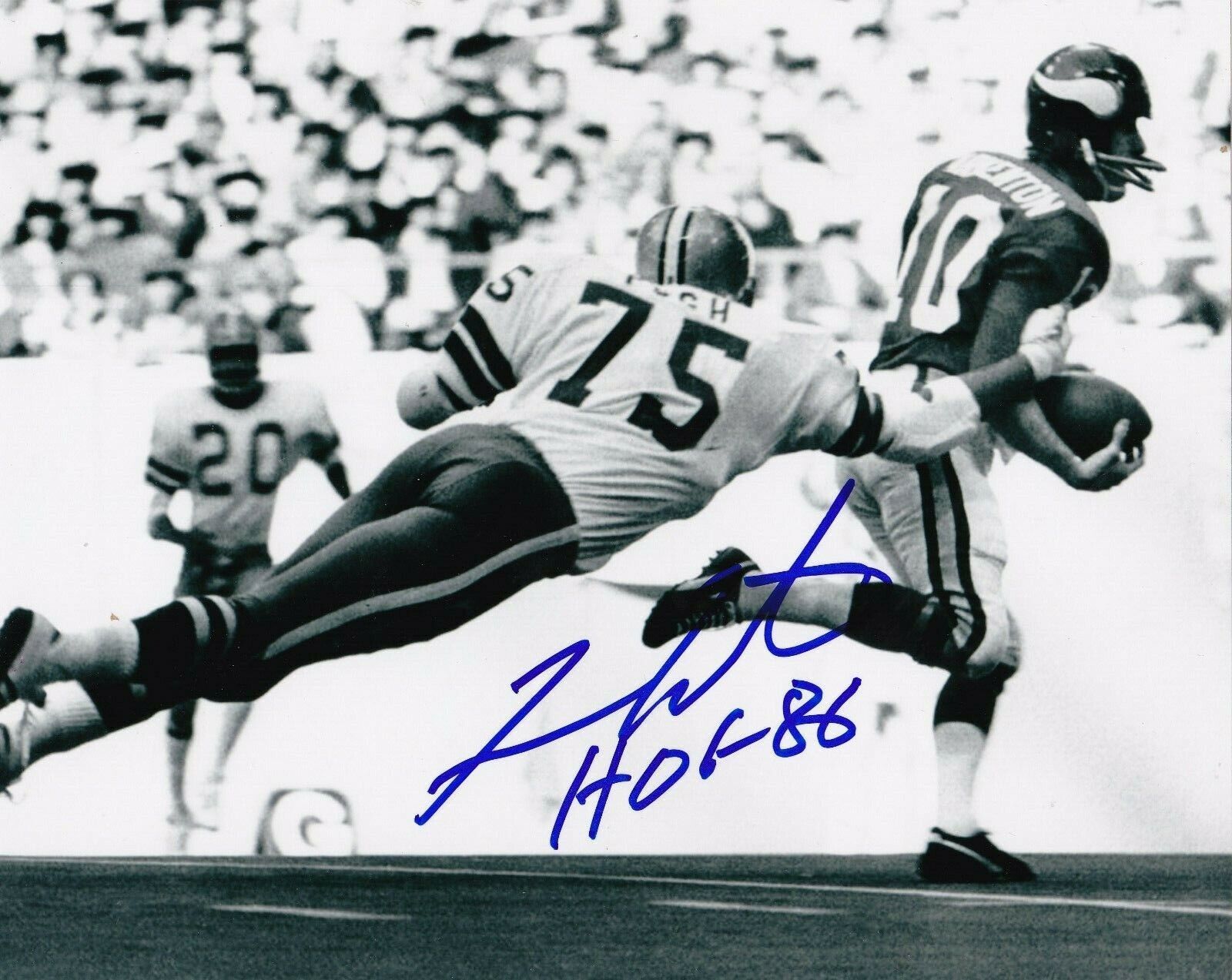 FRAN TARKENTON MINNESOTA VIKINGS HOF 86 ACTION SIGNED 8x10 Photo Poster painting