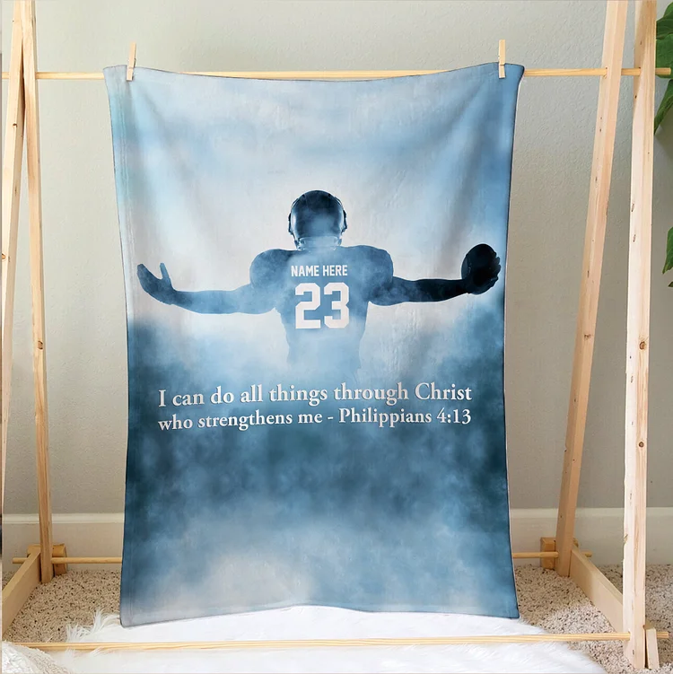 Personalized Football Blanket, Christian Football Player Soft Cozy Custom Blankets | BKKid381