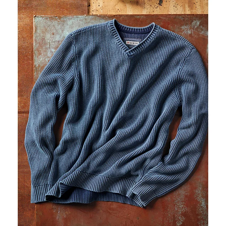 Pre sale leisure full matching texture V-Neck Sweater