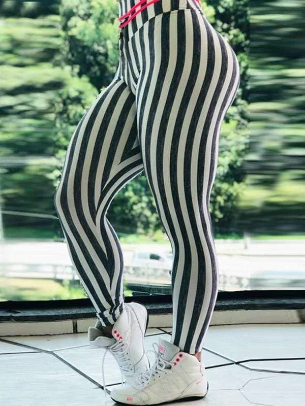 High Waist Push Up Stripe Printed Leggings