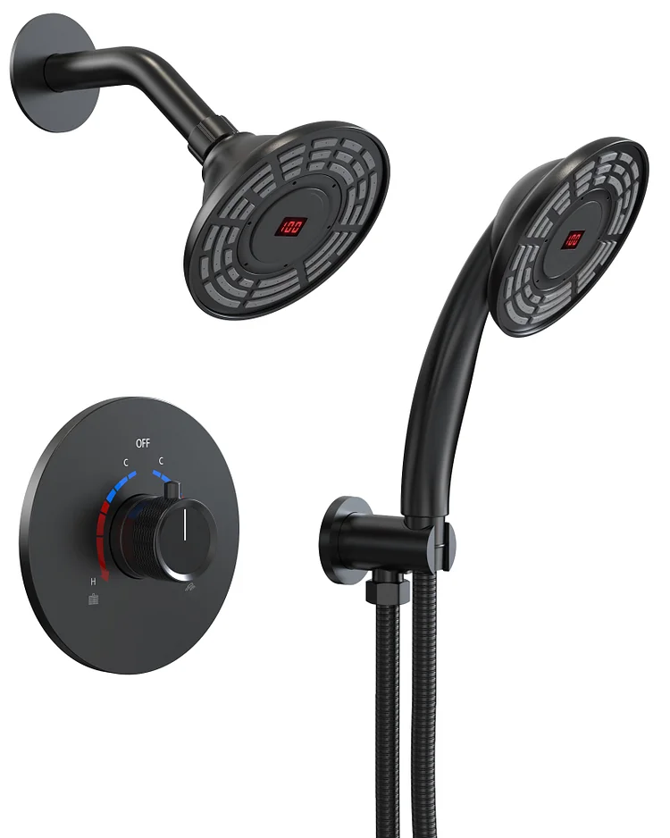 SFS-1019-BK5 EVERSTEIN Digital Display Thermostatic Shower Head Faucet Set with Rough-in Valve in Matte Black