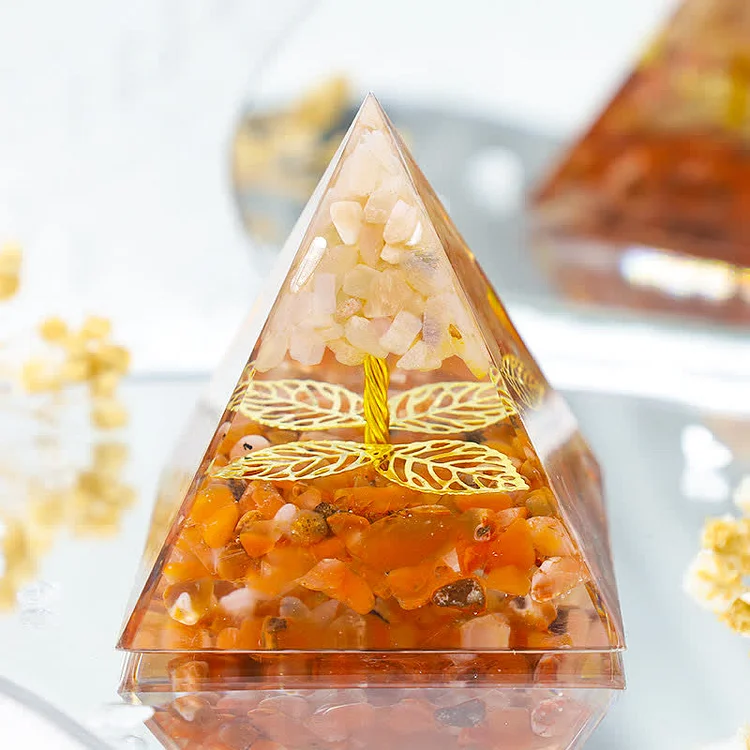 Sunstone With Red Agate Orgone Pyramid