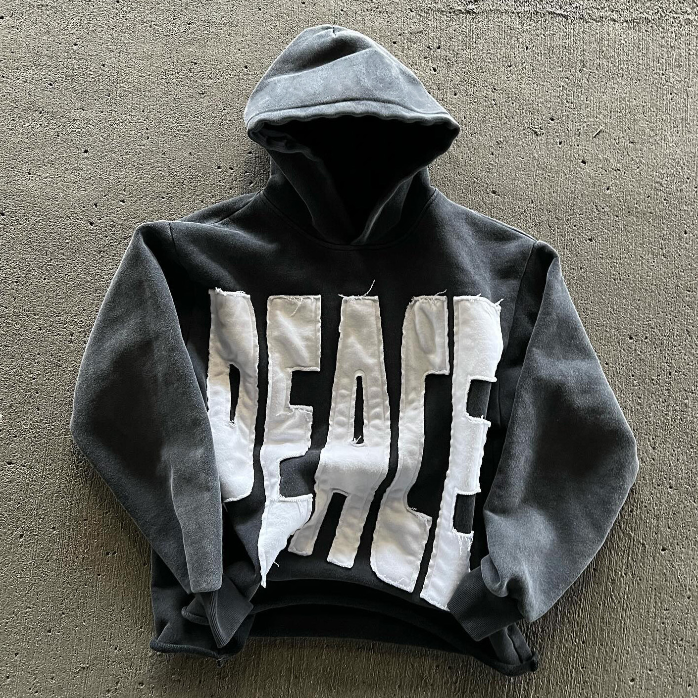 Peace Print Long Sleeve Applique Embroidered Hoodies