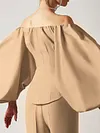 Solid Color Off-The-Shoulder Puff Sleeves Buttoned Shirt Top