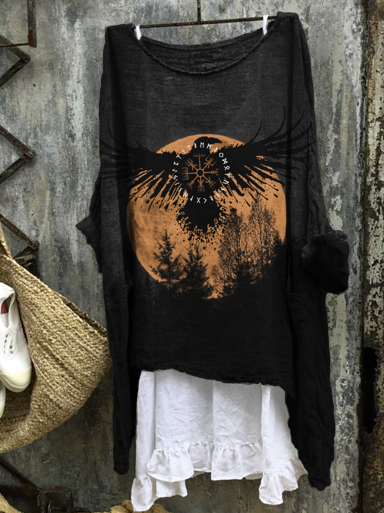 Bloody Moon Forest Raven Vegvisir Linen Blend Tunic wearshes