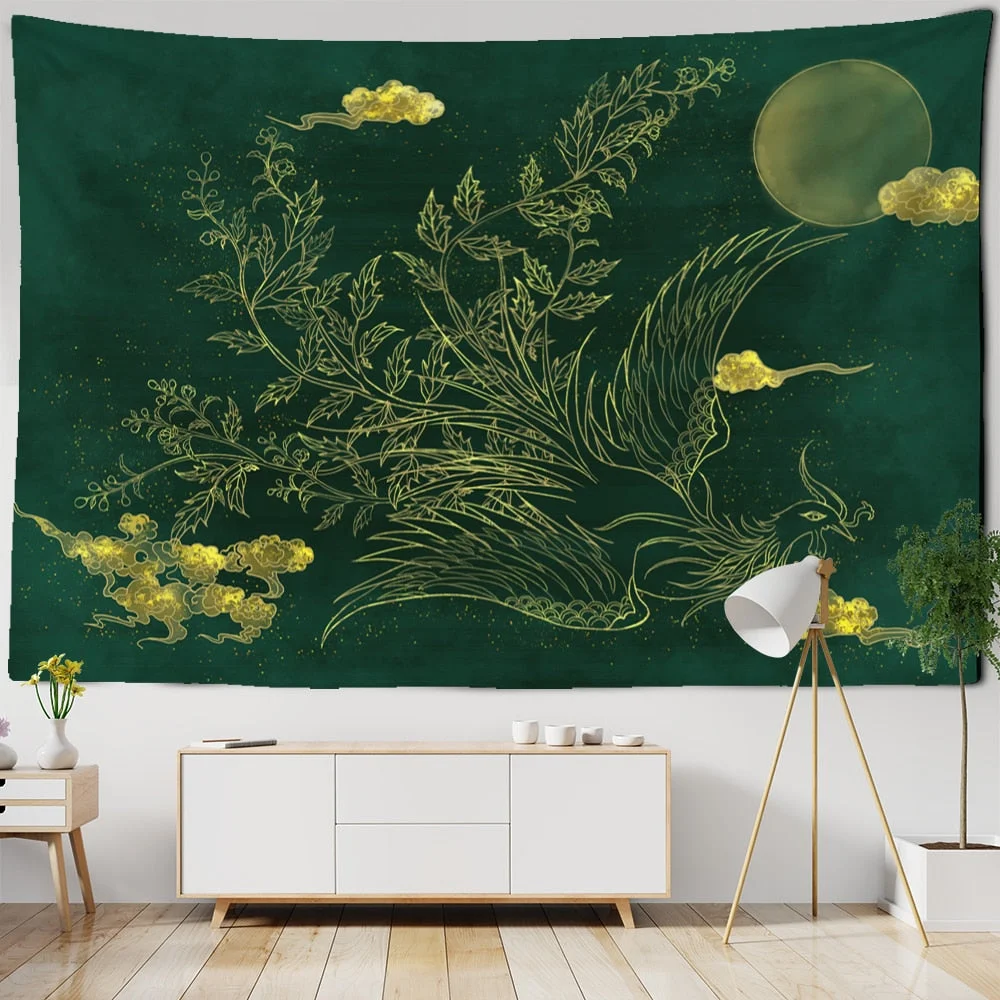 Crane Chinese Painting Blanket Tapestry Wall Hanging Bohemian Nordic Style Landscape Bedroom Home Decor