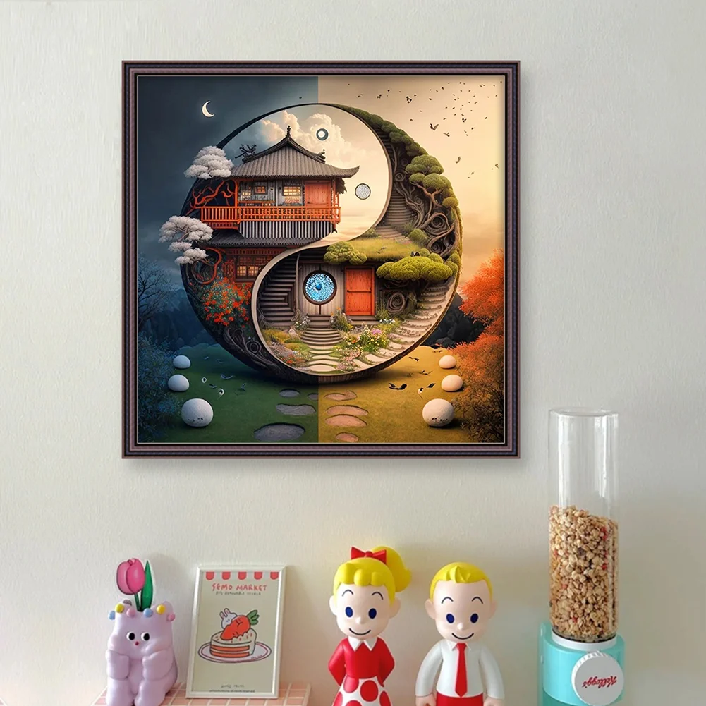 DIY Stamped Cross Stitch 11CT Full Embroidery 45*45cm - Tai Chi Diagram-Landscape Cabin