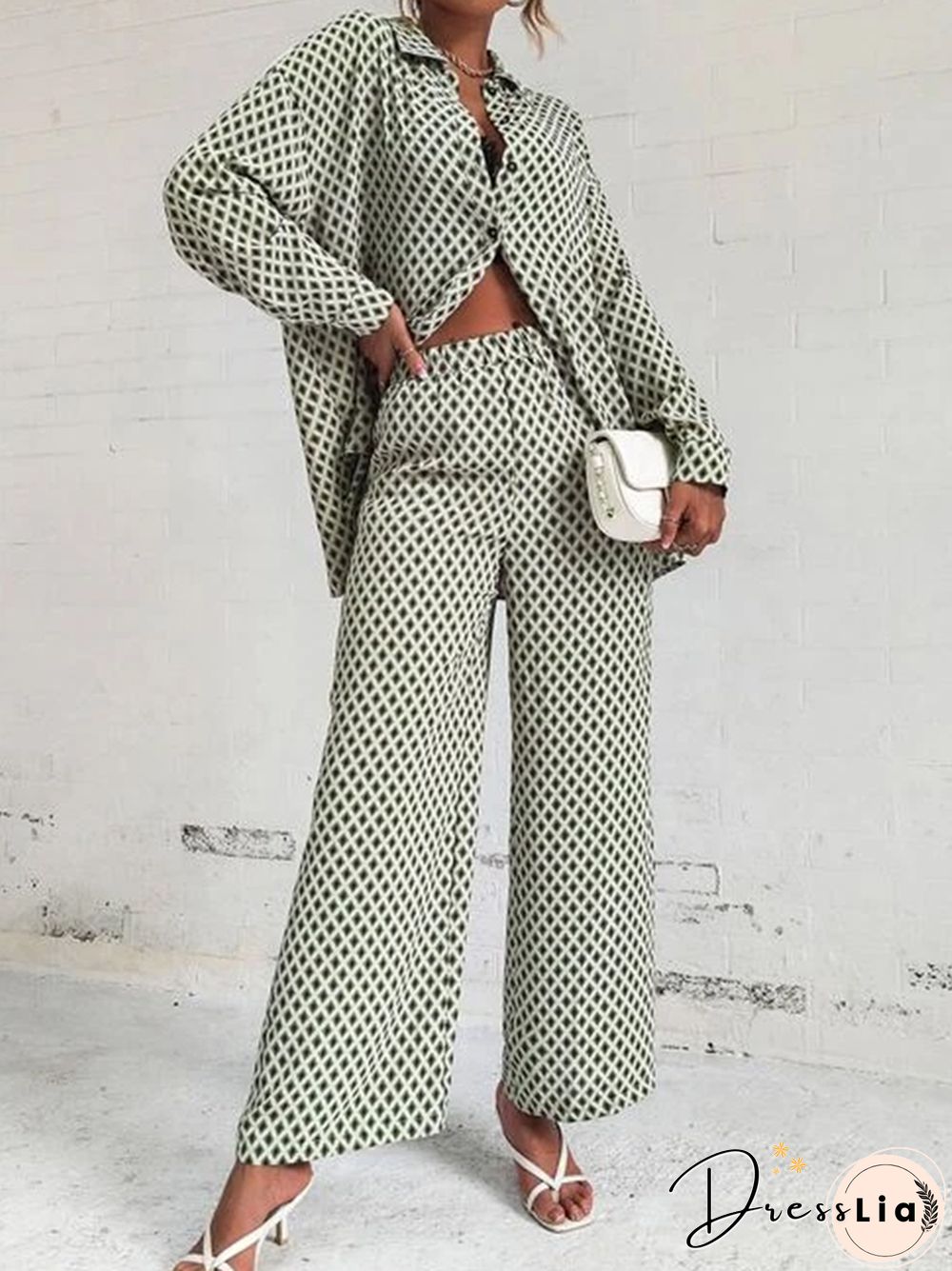 Casual Women Summer Printed Tracksuit Two Piece Set Ladies Streetwear Suits Ol Lapel T-shirts Blouse Long Pencil Trouser 2PC