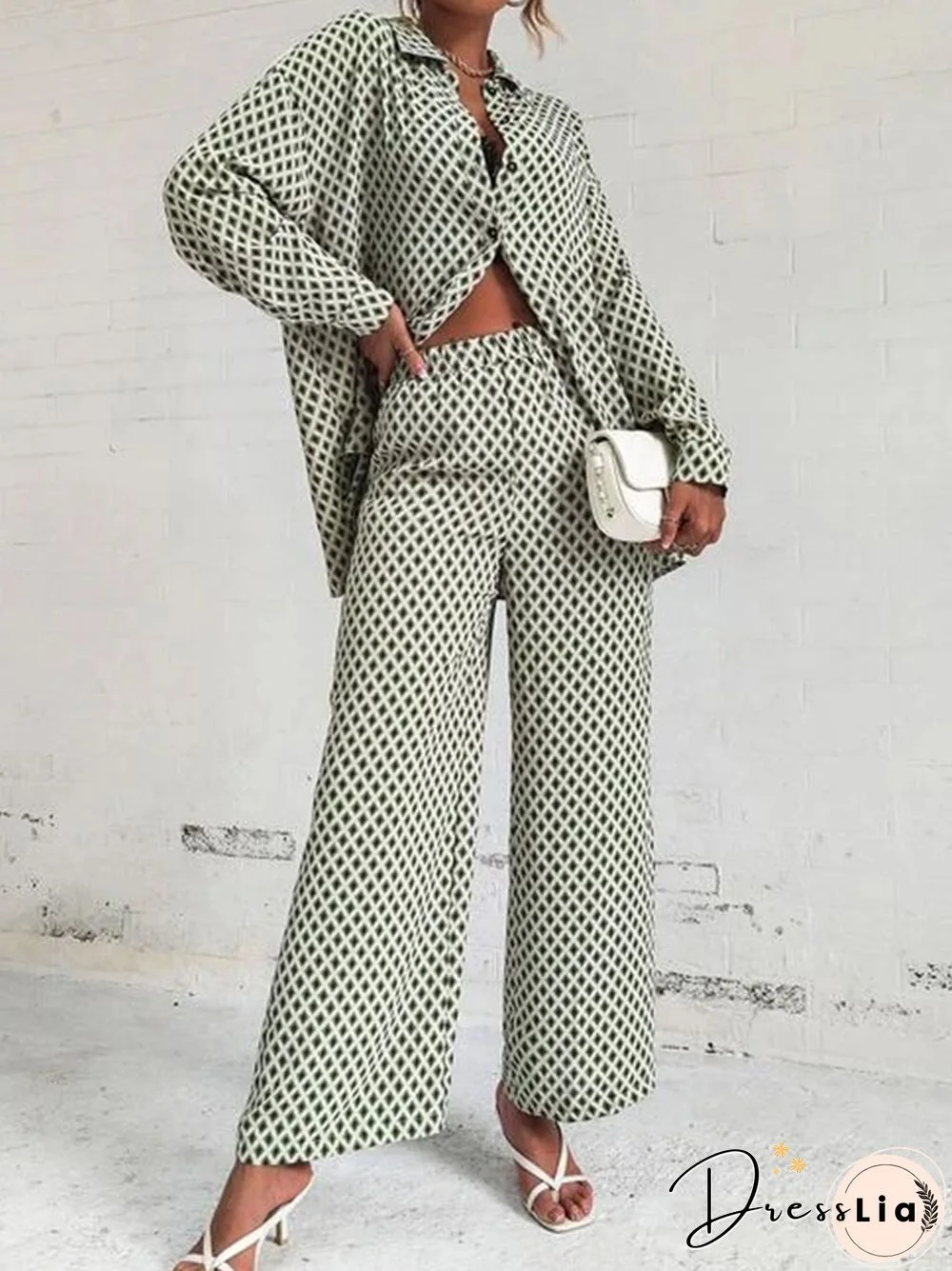 Casual Women Summer Printed Tracksuit Two Piece Set Ladies Streetwear Suits Ol Lapel T-shirts Blouse Long Pencil Trouser 2PC