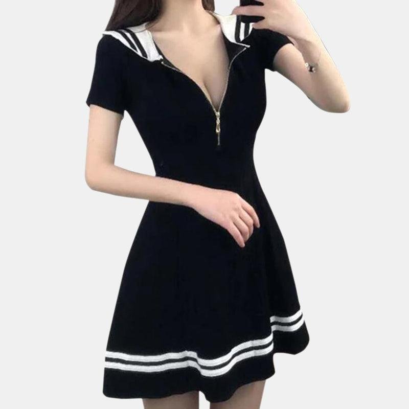 Zipper Front Sailor Dress