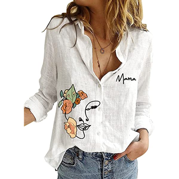 Astylish Womens V Neck Roll up Sleeve Button Down Blouses Tops Medium White