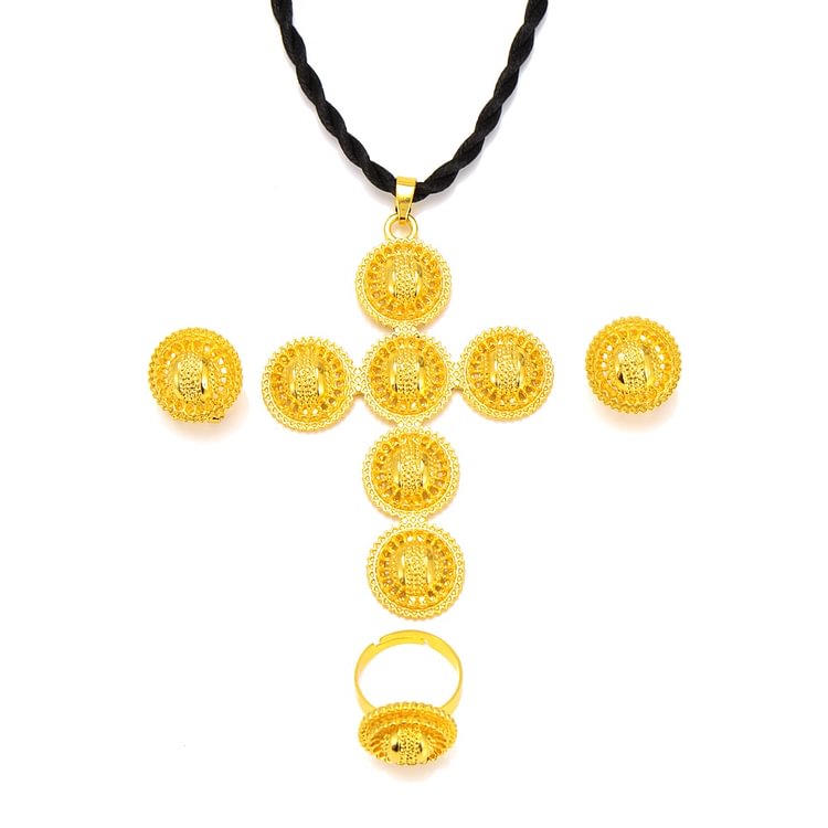 24k High Quality Gold Color Ethiopian Jewelry Sets Necklace Bracelet Earrings Ring