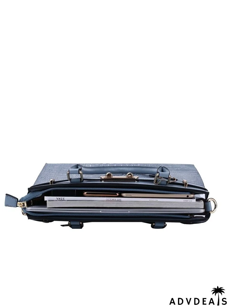 Crocodile Embossed Top Handle Bag With Long Wallet