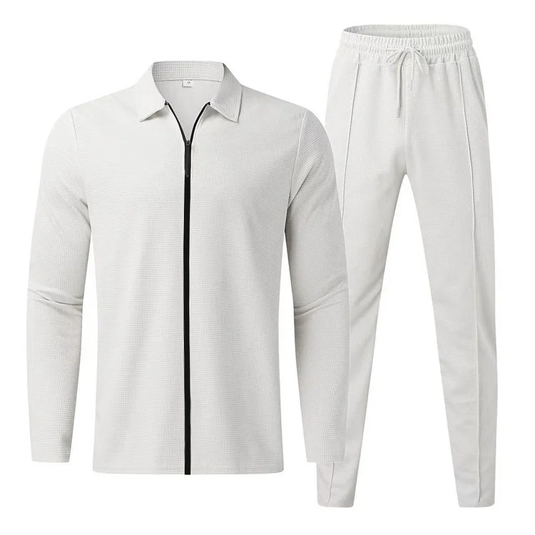 PASUXI New Waffle Tracksuit Men's Long Sleeved Jacket Jogging Pants Two Piece Set Custom Sweat Suit Sports Plain Tracksuit huanwei