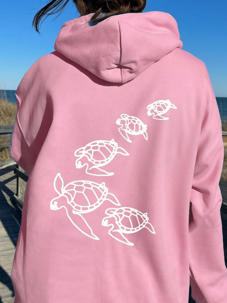 Turtle Print Casual Retro Hoodie wearshes