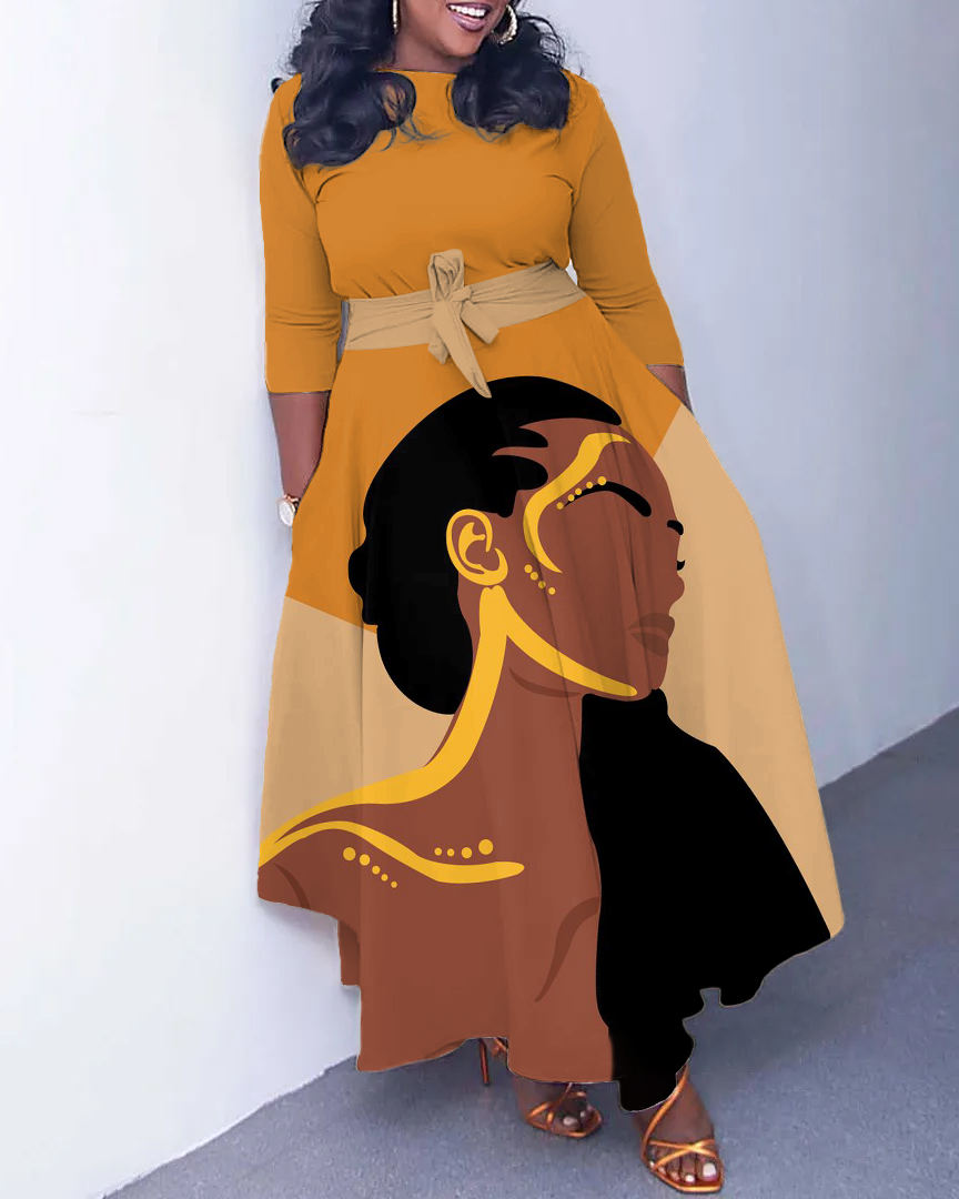 Elegant Brown Girl Long Sleeve Pockets Maxi Dress