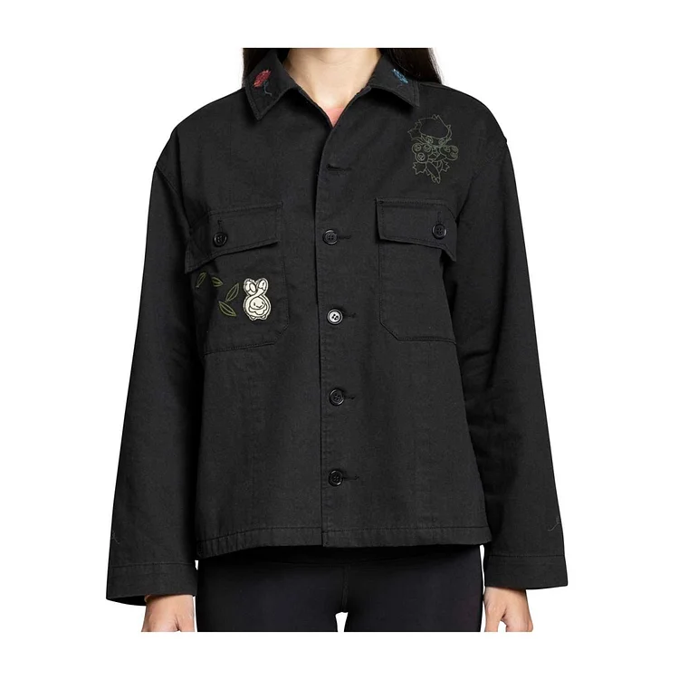 Budew, Roselia & Roserade Pokémon Nature: Fall Black Utility Jacket - Women