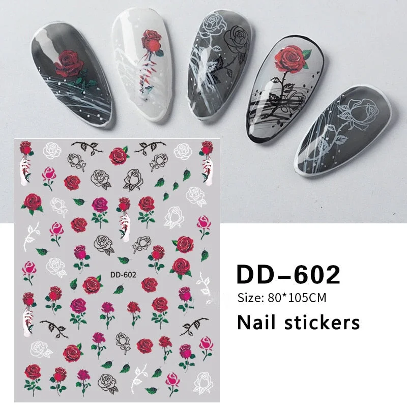3D Rose Flowers Butterfly Sticker Sliders for Nails Elegant Leaf Floral Design Decals DIY Nail Art Decorations