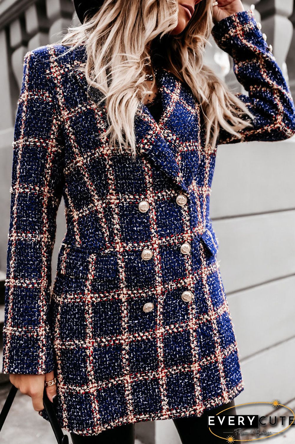 Fashion Street Plaid Turn-back Collar Outerwear(5 colors)