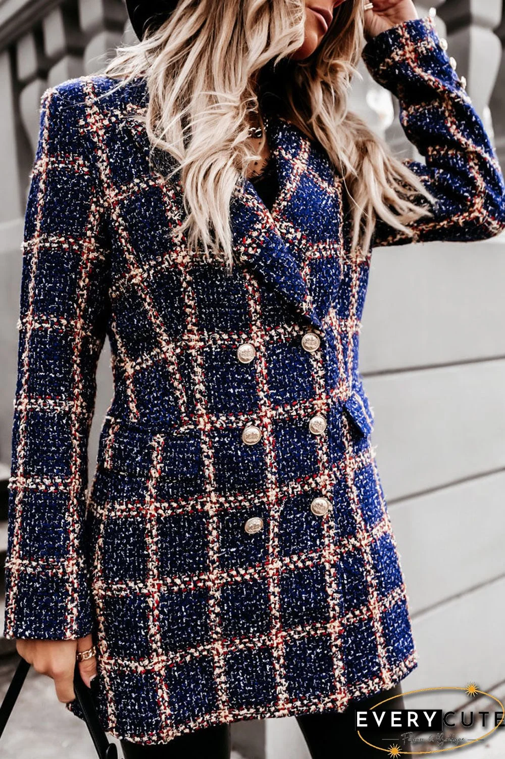 Fashion Street Plaid Turn-back Collar Outerwear(5 colors)