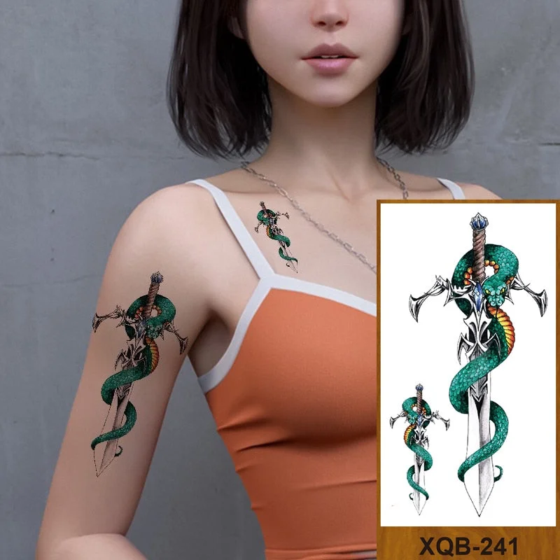 Temporary Flower Arm Tattoos Stickers Samurai Sword Dragon Snake Totem Men Women Girls Chest Fake Tatoo Drop Shipping DIY