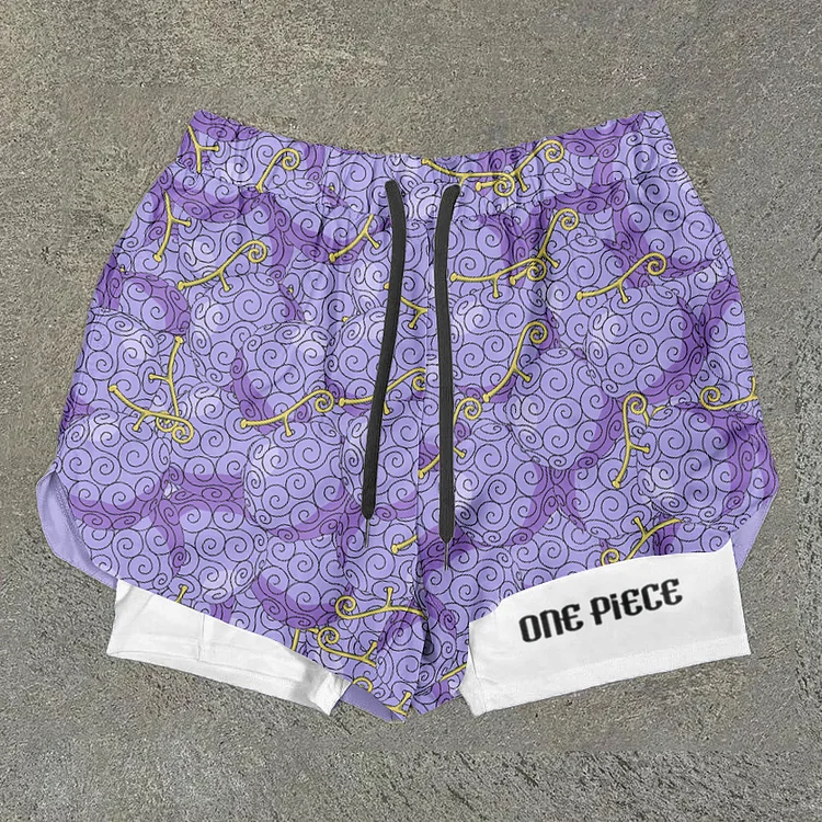 One Piece Anime Print Graphic Double Layer Men's Gym Shorts