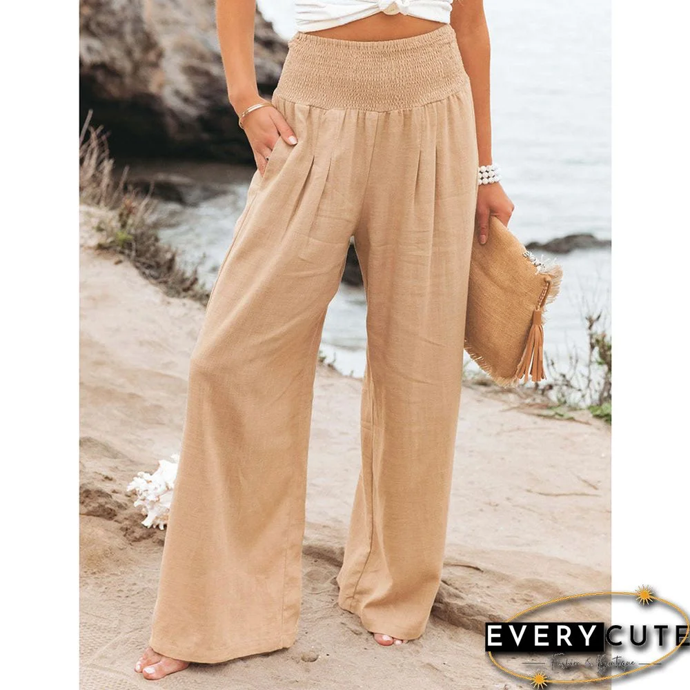 Khaki Pleated High Waist Casual Pants