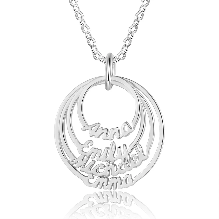 4 Names-Personalized Circle Necklace With 4 Names Pendant Engraved Names Gift For Woman