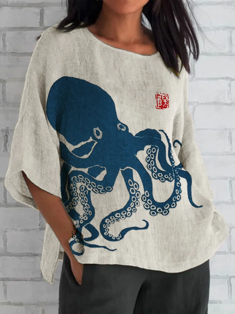 Octopus Japanese Lino Art Linen Blend Tunic