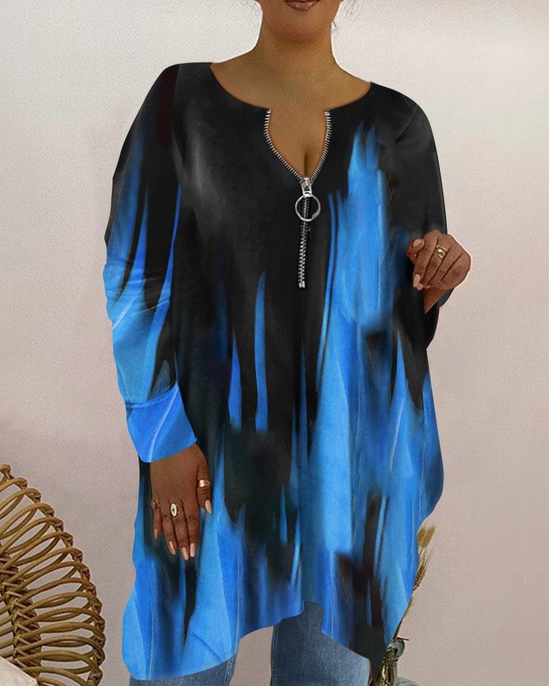 Fashion Aurora V-neck Zipper Loose Long Sleeve Top