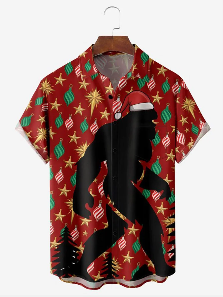 Men's Christmas Hawaiian Bigfoot Casual Printing Shirt