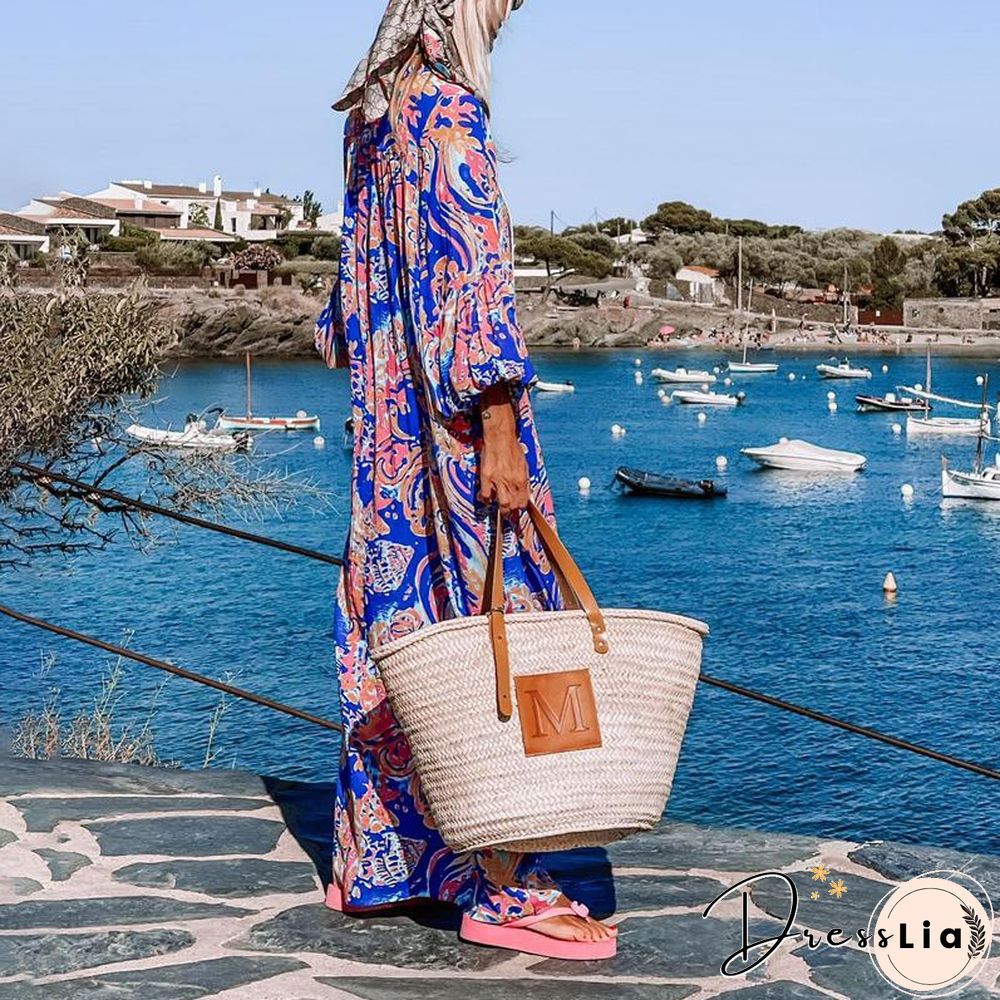Baggy Printed Long Sleeve Maxi Dress