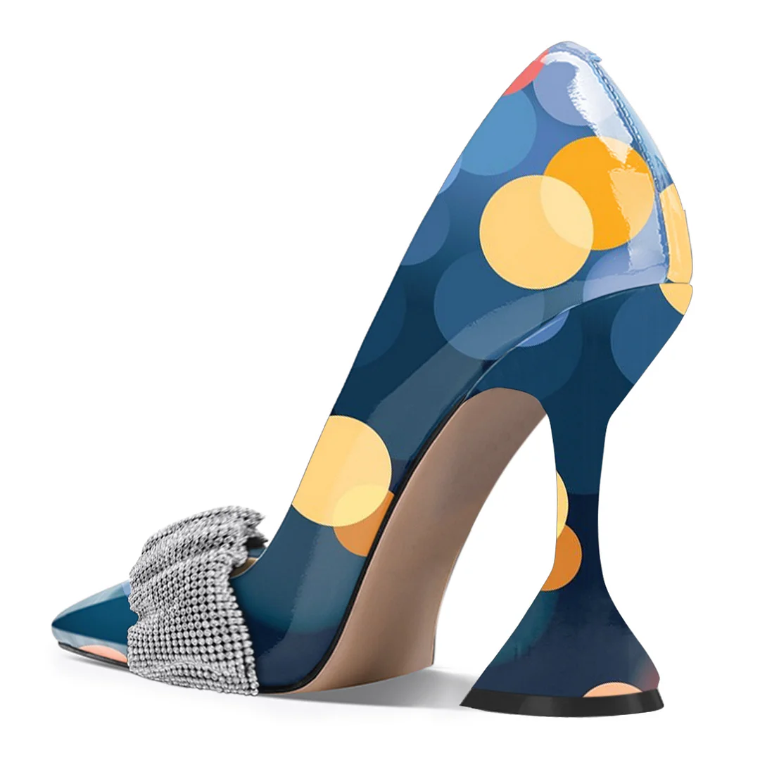 Colorful Printed Patent Leather Rhinestone Embellished High Heels