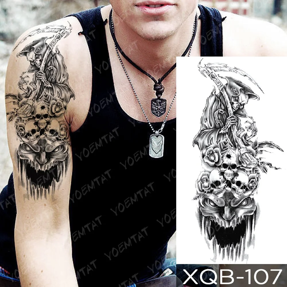 sdrawing Temporary Tattoo Sticker Geometric Tiger Wolf Death Flash Tattoos Leopard Totem Body Art Arm Fake Tatoo Women Men