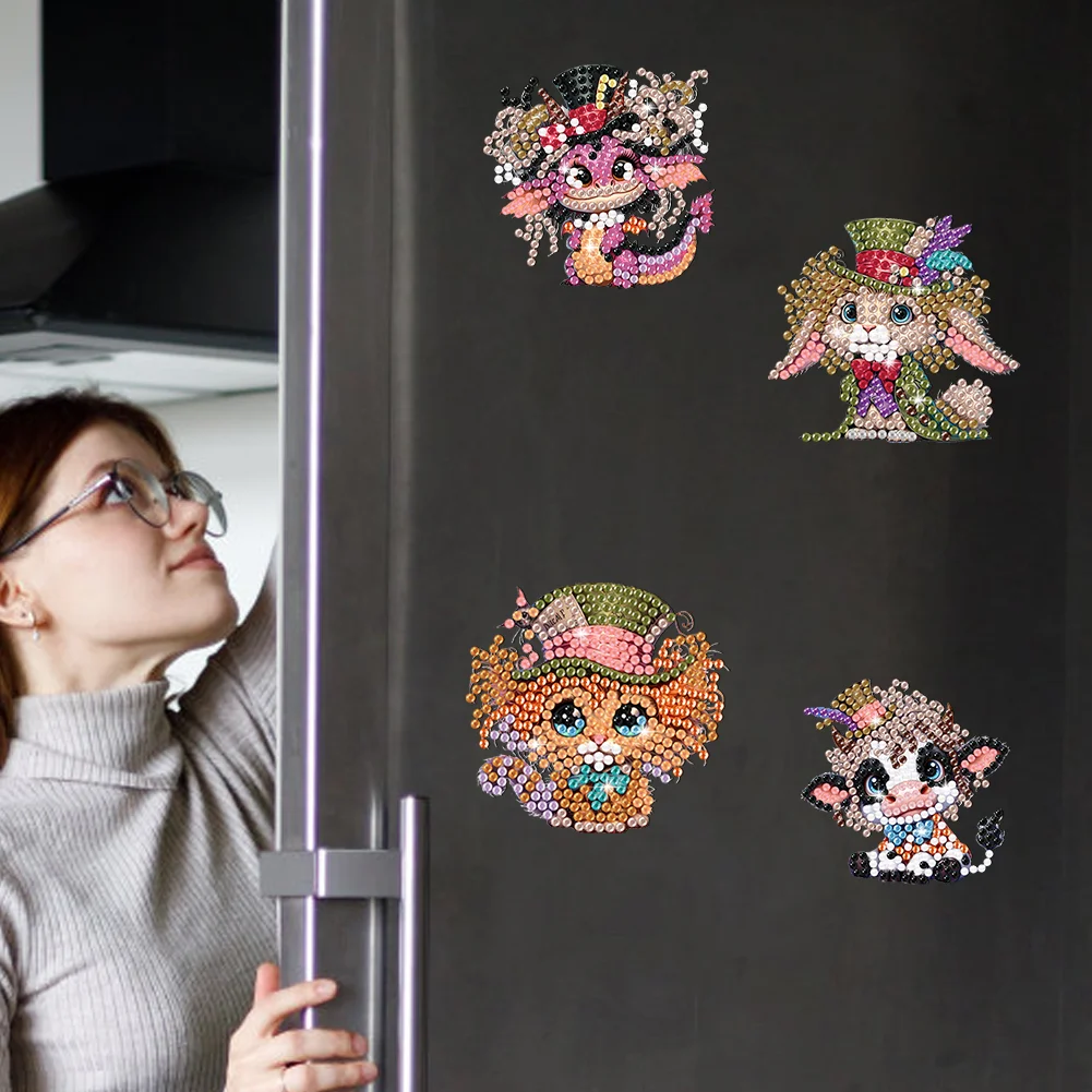 6Pcs DIY Animal Acrylic Special Shape Fridge Stickers Diamond Painting Fridge Magnet