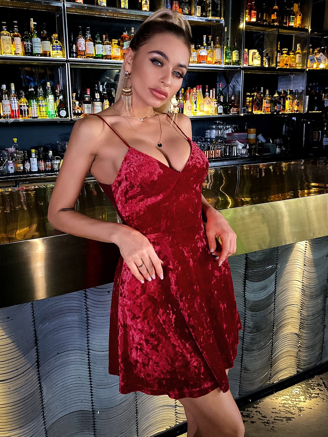 red velvet cami dress