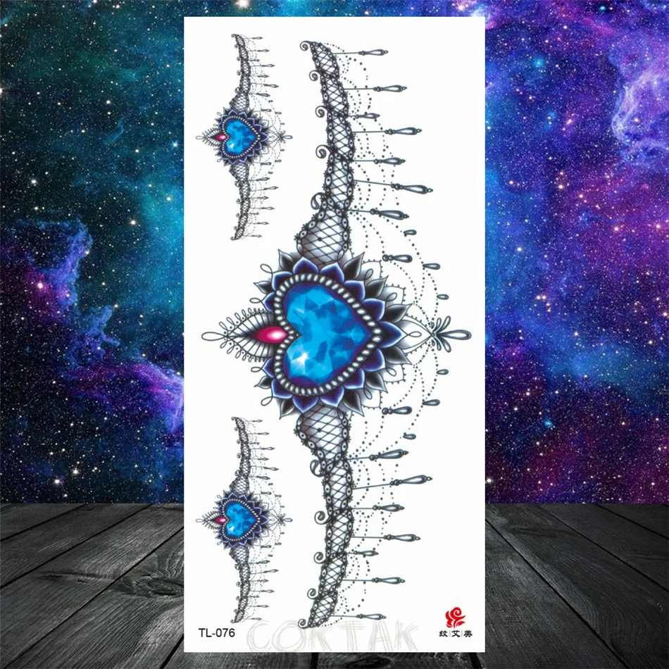 Owl Moth Jewelry Temporary Tattoo For Women Men Mandala Henna Flower Tattoo Mehndi Fake Pendants Geometric Tatoo Chest Back Lace