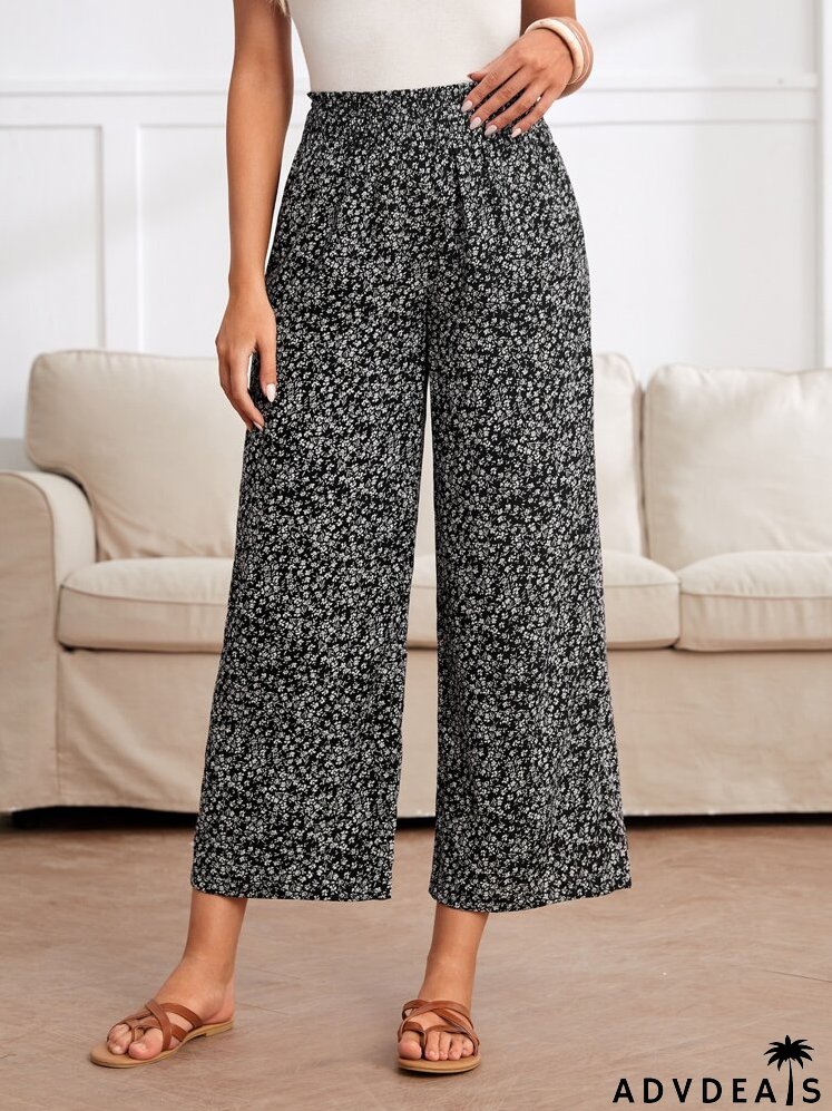 Ditsy Floral Print Wide Leg Pants