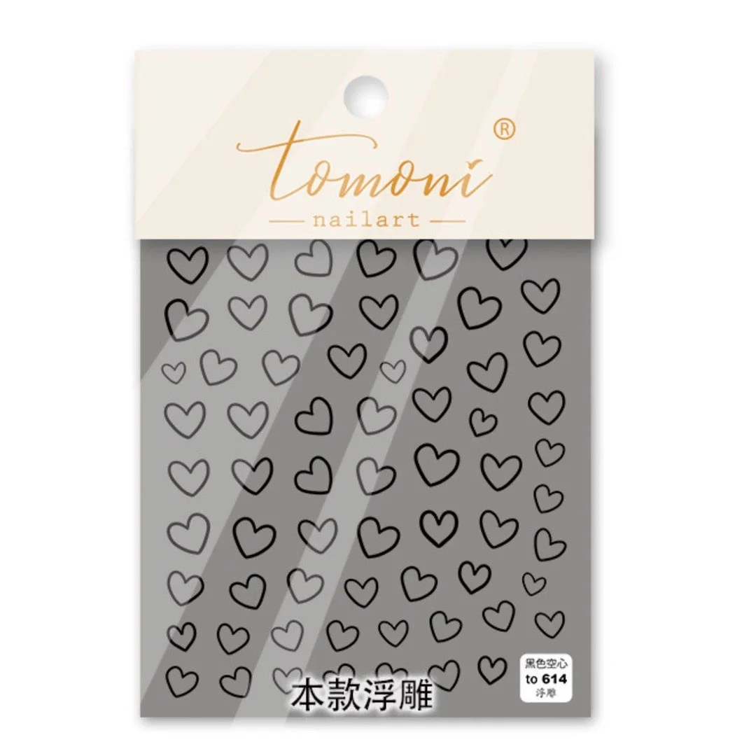 Beautizon Black and Red Hearts High Quality 5D Engraved Nail Stickers Nail Art Decorations Nail Decals Design