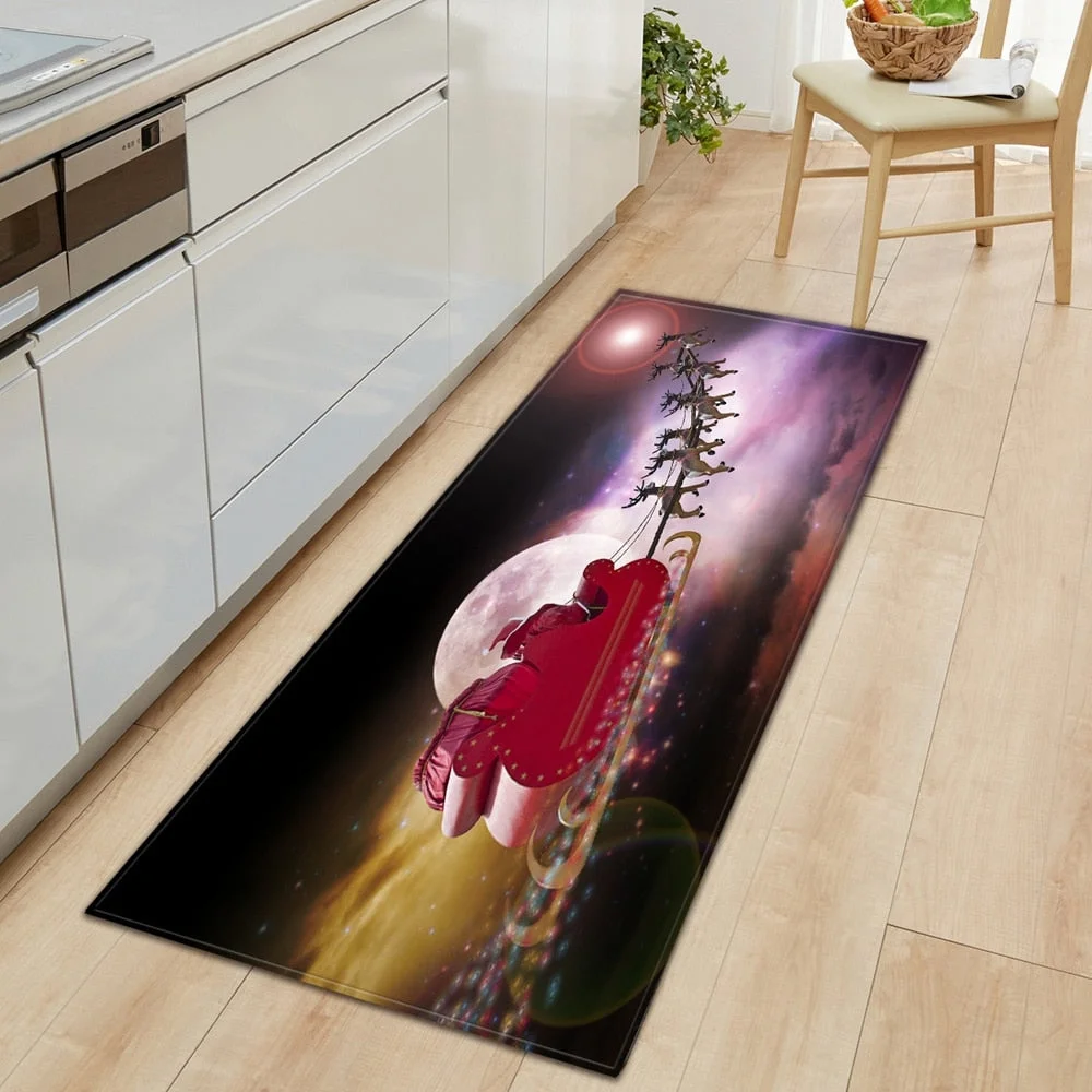 Christmas Kitchen Mat Rectangle Entrance Doormat Bedroom Home Floor Decoration Living Room Carpet Hallway Bathroom Anti-slip Rug