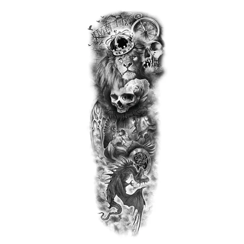 Temporary Tattoos Snake Lion Asian Fake Tattoo Tiger For Men Waterproof Art Mermaid Sticker Paste on Arm Leg Tattoos Body Art