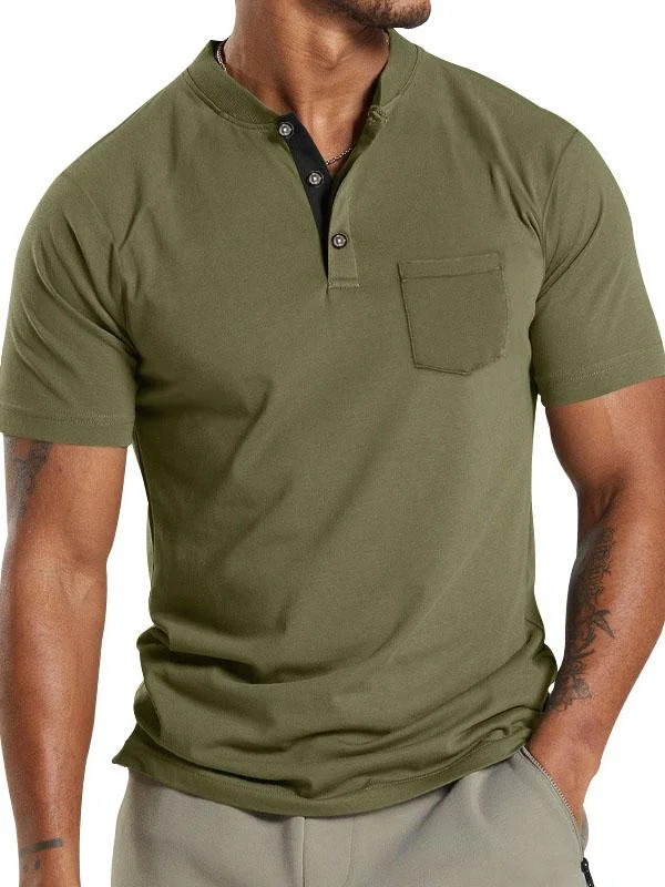 Summer Men's Short Sleeve Button Pocket Polo Shirt