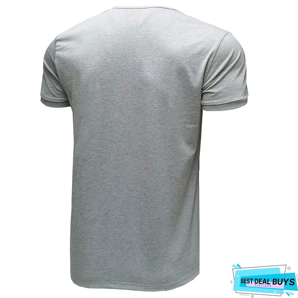 Men's Short Sleeve T-Shirt V-Neck Henry T-Shirt Men's Wear
