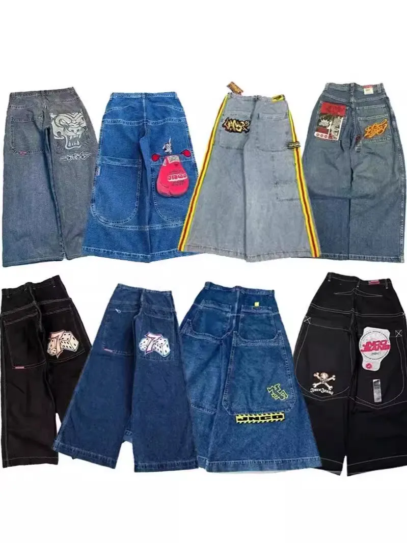 Uveng Year's Popular Style JNCO Graphics Jeans Y2K Hip-Hop Loose Jeans For Men And Women Harajuku